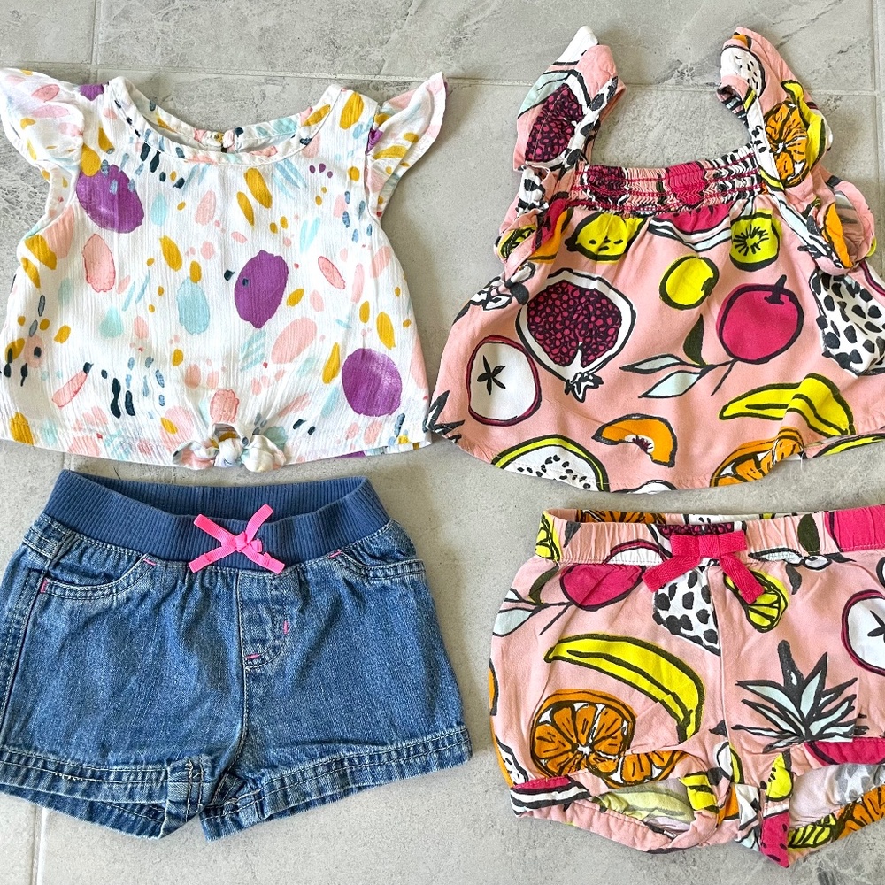 Baby Girl Short Sleeve Shorts Sets Tops Bottoms 12M Cat & Jack Oshkosh Fruit
